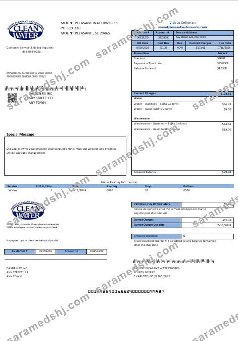 USA Clean Water business utility bill template in Word and PDF formats